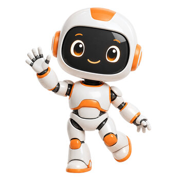 Cheerful orange AI robot waving hello