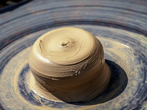 Close-Up of Spinning Clay on Potter's Wheel