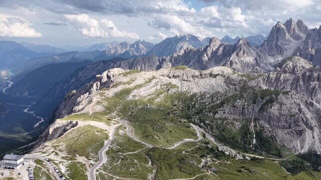 The mountain peaks of Ciadin del deserto in the Dolomites in Italy.