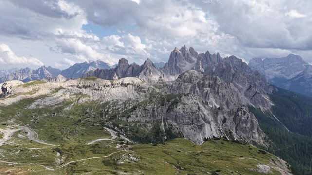 The mountain peaks of Ciadin del deserto in the Dolomites in Italy.