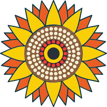 Colorful sunflower flower icon with mandala pattern design for graphic projects