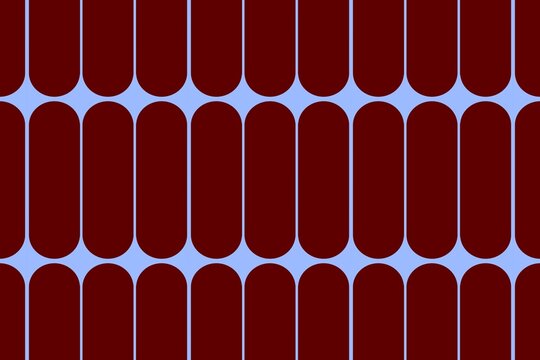 Minimalist Retro Geometric Capsule Pattern Background. Abstract Red Rounded Pill Shape Seamless Backdrop. Mod 70s Style Vertical Geometric Vector Pattern