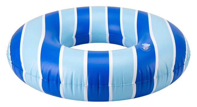 Blue and white striped inflatable swimming ring for summer fun