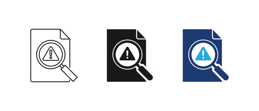 Fraud detection icon, document magnifying glass alert symbol. vector illustration