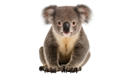 Fluffy grey koala bear sitting, isolated on transparent background © Viktor