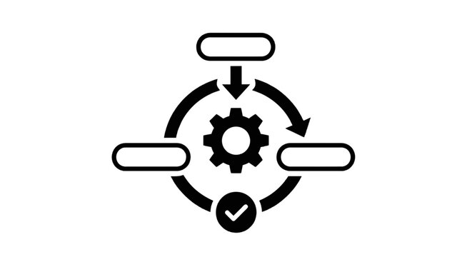 Vector illustration of process workflow icon with gear and checkmark on a transparent background