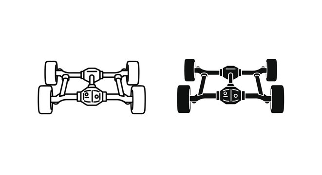 Vector illustration of car chassis drivetrain system icons on a transparent background