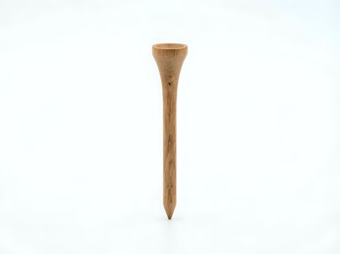 Wooden golf tee with natural wood grain finish, golf instruction