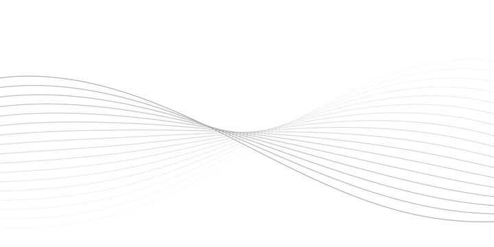 Abstract featuring multiple thin grey wavy lines converging in a central twist, isolated on a white background