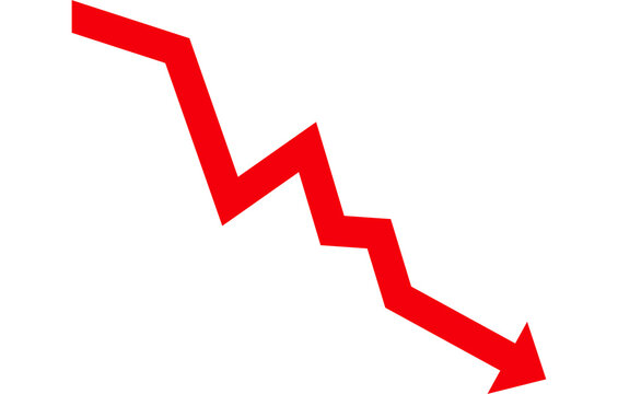Red downward trend arrow showing financial decline and economic recession market crash.
