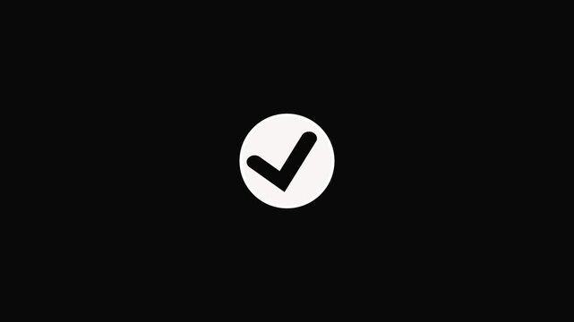 Animated reveal of a white checkmark icon in a green circle. Isolated on black background
