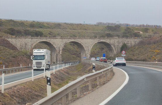 Railway stone bridge of Soria-Castejon railway line
