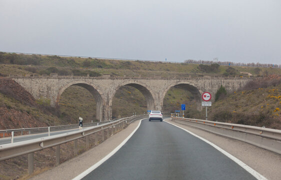 Railway stone bridge of Soria-Castejon railway line