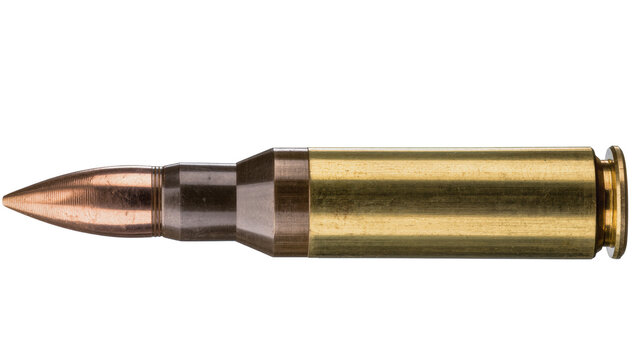 Brass cartridge with copper bullet, isolated on transparent background