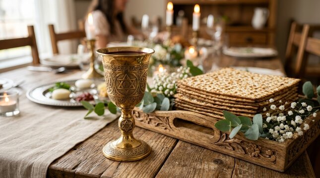 Stack of matzoth bread for a traditional Jewish Passover celebration.