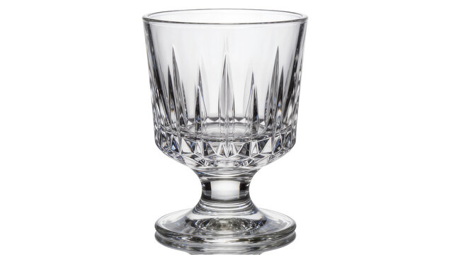 Clear crystal glass goblet with faceted design, isolated on transparent background