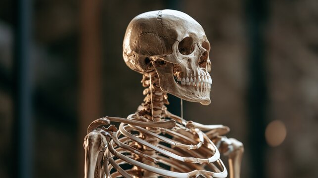 A detailed human skeleton model showcasing anatomical structure and educational significance in medical studies.