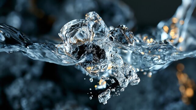 A stunning close-up view of swirling water droplets creating mesmerizing patterns and reflections in motion.