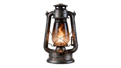 Antique kerosene lantern with burning flame, isolated on transparent background © Veaceslav