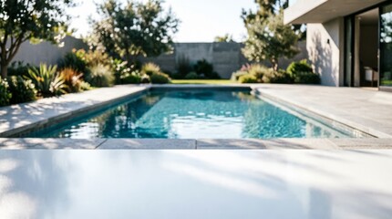 Fototapeta premium Modern Swimming Pool with Garden and House for Luxury Lifestyle
