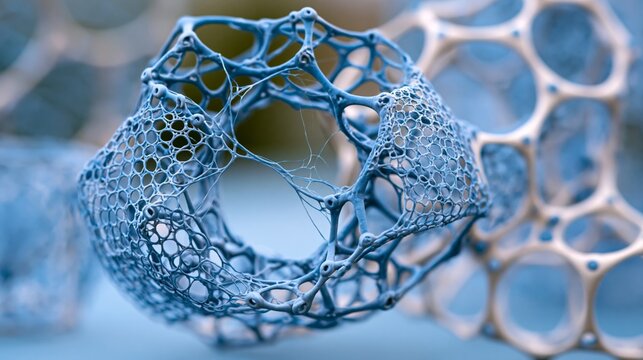 Detailed close-up of intricate blue structures resembling organic forms, highlighting texture and design.
