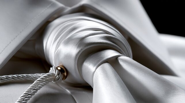 Elegant white fabric draped beautifully, showcasing intricate folds and textures that add sophistication to any setting.