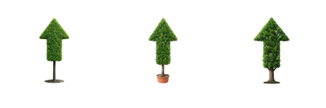 Arrow-Shaped Green Topiary Trees PNG Collection Isolated on Transparent Background, Growth and Direction Concepts for Graphic Design Assets