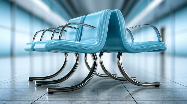 Modern blue chairs in a contemporary office setting, showcasing sleek design and functionality.