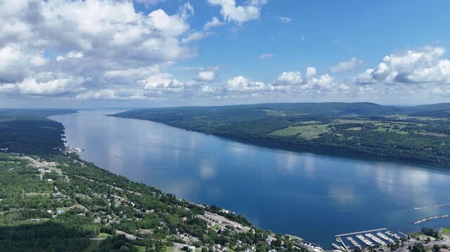 Aerial View of Seneca Lake and Watkins Glen in New York Finger Lakes