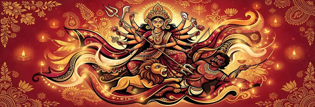 Goddess durga traditional elements durga puja celebration illustration images