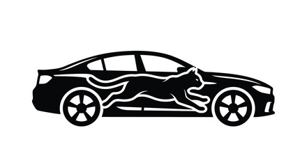 Fototapeta premium Black silhouette of a car with a running cheetah design