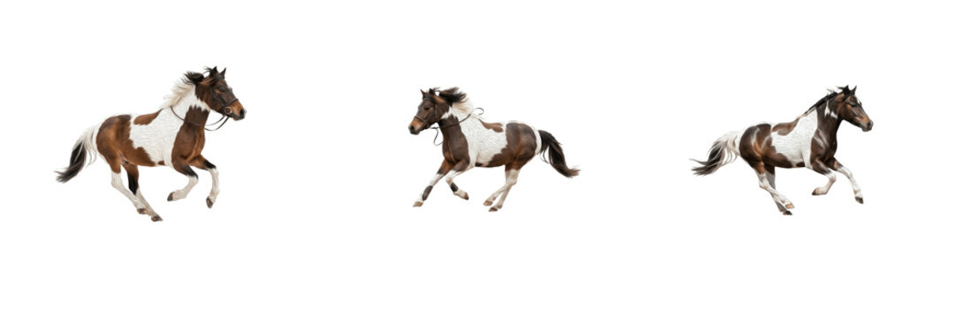 Pinto Horse Clipart Set Running Piebald Mustang Wild Stallion Graphics PNG Transparent Background Digital Craft Sublimation Design