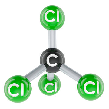 Carbon tetrachloride CCl4 molecular model. 3D rendering