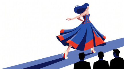 Fototapeta premium Fashion model showcasing a dress on the runway at a fashion show 