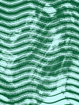 Green grunge wavy striped pattern with distressed halftone texture wavy stripes distressed background