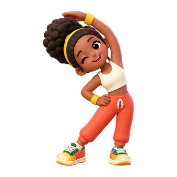Cute cartoon girl doing side stretches for a healthy lifestyle