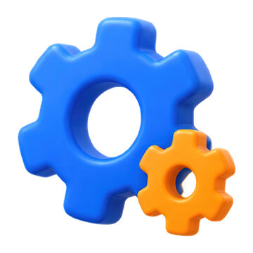 3D rendering of two interlocking gears, one blue and one orange, symbolizing teamwork