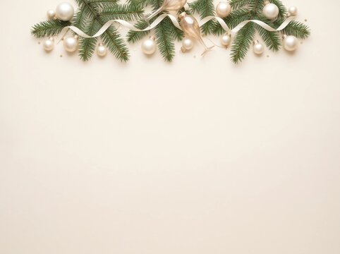 Elegant Christmas Border with Fir Branches and White Ornaments
