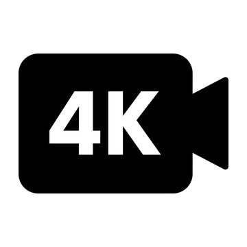 Black video camera icon with white 4K text for high-definition video content or technology branding.