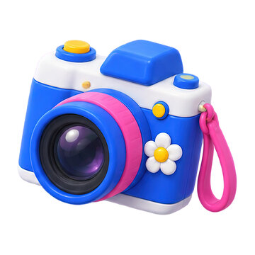Cute 3D cartoon camera with flower and strap for kids photography
