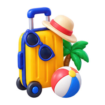 Bright yellow suitcase with beach accessories for a fun vacation