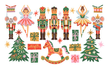Fototapeta premium Nutcracker Ballet Characters With Holiday Elements