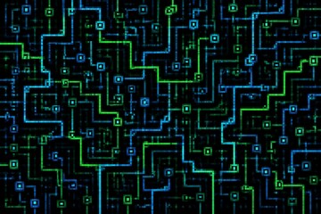 Fototapeta premium Circuit pathways forming network grid on dark background