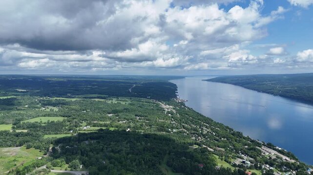 Panoramic Aerial of Seneca Lake and Finger Lakes Countryside Near Watkins Glen