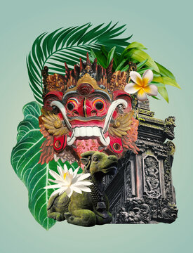 The collage on the theme of Bali, Indonesia. Tamples. Travel and vacation concept