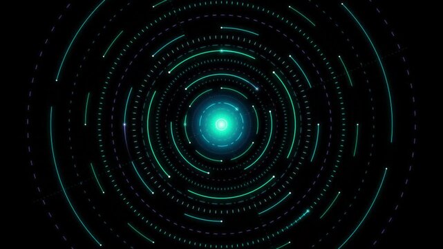 Abstract glowing blue circular data connection lines forming a digital tech concept pattern video