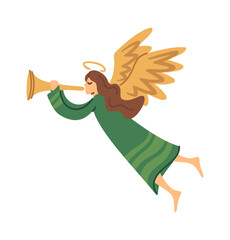 Fototapeta premium Angel Playing Trumpet Flying Cartoon