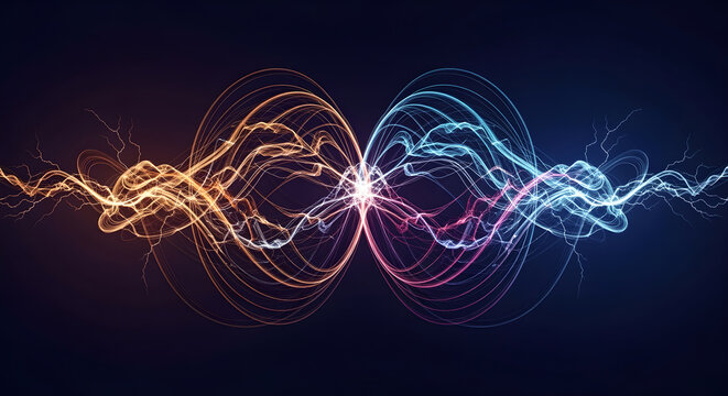 Energy circles spinning spiral opposite colors warm cool collision