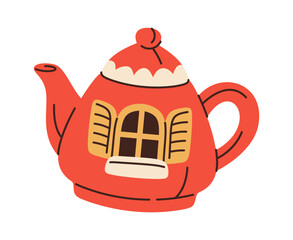 Fototapeta premium Teapot House With Window Cozy Cartoon