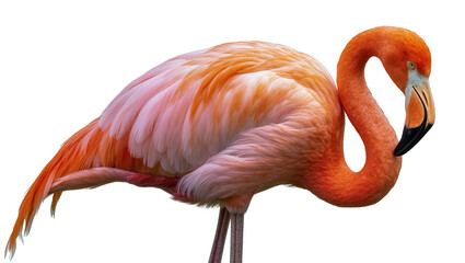 Vibrant orange flamingo with pink feathers, isolated on transparent background © Alexa